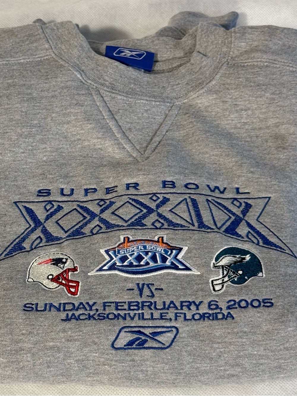 Vintage 2005 Reebok Super Bowl XXXIX Crewneck Sweatshirt Patriots Eagles Men’s M